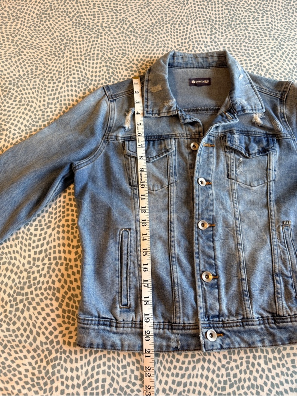 TractrBLU | Light Blue Distressed Denim Jacket - Picture 7 of 8